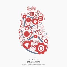 the heart is made up of gears and cogs in red on a white background