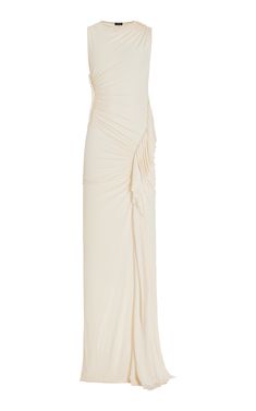 Ruched Ribbed-Jersey Gown By Atlein | Moda Operandi School Moodboard, The Woman In White, Bridal Wardrobe, Draped Midi Dresses, French Cut, Runway Dresses, Draped Dress, Daily Dress, Beautiful Gowns