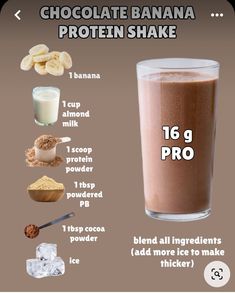 chocolate banana protein shake recipe with ingredients to make it into a smoothie or milkshake