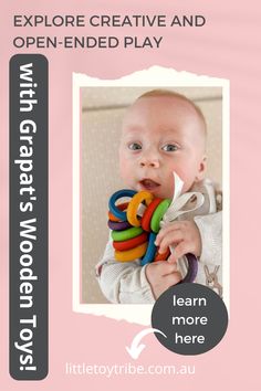 a baby holding a bunch of toys in it's mouth with the caption explore creative and open - ended play