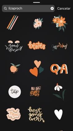 some stickers that are on the back of a cell phone, with words and flowers