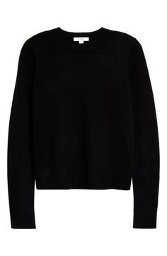 Ultrasoft cashmere yarns give luxurious softness to this classic sweater with ribbed trim. 22" length (size Medium) Crewneck Long sleeves 100% cashmere Dry clean or hand wash, dry flat Imported Latest Sweater, Cashmere Yarn, Classic Sweater, Drop Shoulder Sweaters, Black Trim, Cashmere Sweater, Cashmere Sweaters, Black Sweaters, Crew Neck Sweater