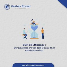 an advertisement for keshav encon's website, with people working on an hourglass