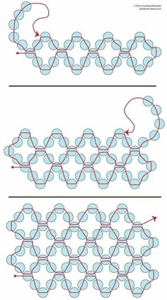 two rows of blue and red lines with arrows pointing to the same line on each side