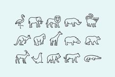 an image of animals that are drawn in line