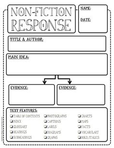 the non - fiction response worksheet is shown in black and white, with arrows pointing