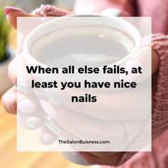 Nice nails quote - woman with pink & silver nails holding cup Pink Silver Nails