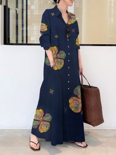 Cotton Linen Striped Loose Irregular Long Dress Loose Shirt Dress, Brown Maxi Dresses, Shirt Dress Summer, Jumpsuit Dressy, Loose Maxi Dress, Maxi Shirts, Maxi Shirt Dress, Shirt Dress Style, Floral Print Maxi