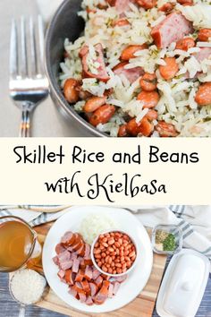 skillet rice and beans with kielbasa is an easy side dish for any meal