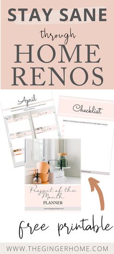 the free printable for stay sane through home renos with text overlaying it