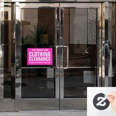 a close up of a closed glass door with a red sign on it that says closure sale