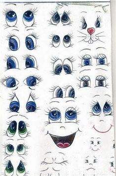 a drawing of many different eyes and mouths