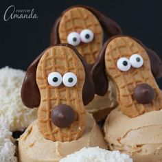 three dogs made out of waffles sitting on top of each other