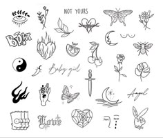 an image of tattoos drawn in black and white with the words not yours on it