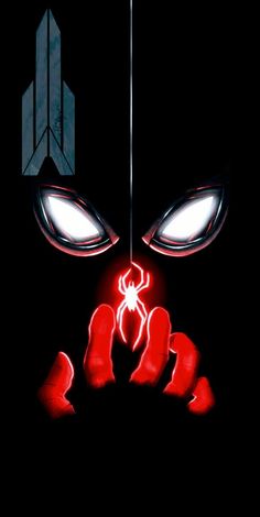 an image of a spider man face with glowing eyes and hands in front of him