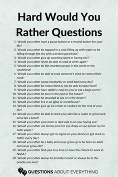 hard would you rather questions Hard Would You Rather Questions, Would You Rather Questions For Couples, Questions To Ask Your Family, Question For Couples, Hard Would You Rather, Questions To Ask Your Friends