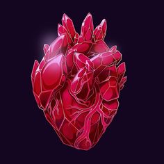 an illustration of a human heart on a dark background with light coming from the top