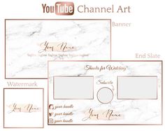 a set of three photos with the words you tube channel art in gold and white