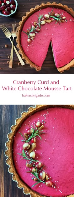 a pie with cranberry curd and white chocolate mousse tart