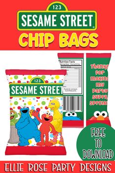 sesame street chip bags with free printables and instructions for sesame street party decorations