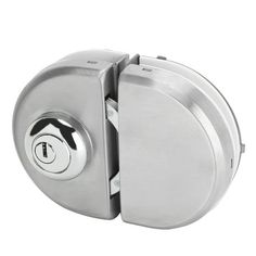 an open door with a key on the front and side lock in stainless steel, isolated against a white background