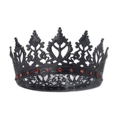 Item Name: Medieval King CrownMateria: Alloy, RhinestoneColor:Black, SilverDiameter: about 18cm/7.08 inchHeight: about 8cm/3.15 inchCircumference of Crown: about 56cm/22 inchObject People: Male, FemaleNotes:Due to the light and screen setting difference, the item&apos;s color may be slightly different from the pictures.Please allow slight dimension difference due to the manual measurement.Embellished with red rhinestones, distributed symmetrically across the front band, adding a touch of color a Medieval Crowns, Crowns For Men, King Crowns, Medieval Crown, Crowns And Tiaras, Goth Prom, Fantasy Crown, Rhinestone Headpiece, Crown For Women