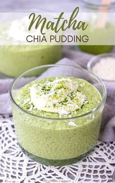 matcha chia pudding in a glass bowl