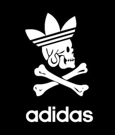 a skull and crossbones with the word adidas written in white on a black background