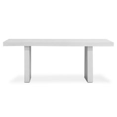 a white table with two legs and a long rectangular top on an isolated white background