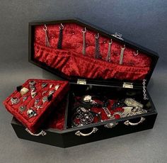 Coffin Jewelry Box, Vampire Lair, Gothic Bedroom Decor, Vampire Coffin, Coffin Jewelry, Gothic Decor Bedroom, Gothic Coffin, Goth Bedroom, Gothic Bedroom