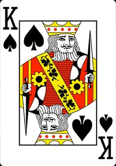 the king of spades playing card with two hearts on each side and one heart at the top