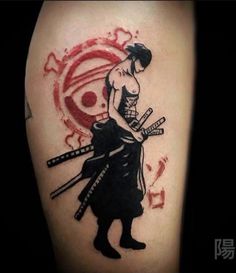 Roronoa zoro Anime Tattoos For Men, One Piece Tattoo Ideas, Tattoo Cartoon, Manga Tattoo, Men Tattoos, Pieces Tattoo, 4 Tattoo