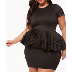 Fits True To Size Peplum Dress Formal Plus Size, Chic Mini Dress With Ruffle Hem And Peplum, Cocktail Peplum Mini Dress With Ruffles, Luxury Ruffled Peplum Dress, Black Fitted Peplum Dress, Coral Maxi Dresses, Mini Sundress, Plus Size Party Dresses, Applique Dress