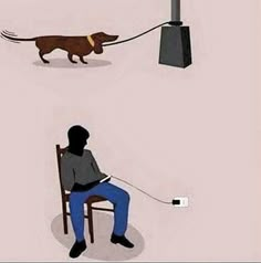 a person sitting in a chair with a dog on a leash