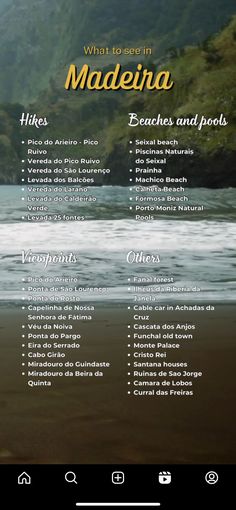 the menu for madeina beach and pools in costa rica, chile on an ipad