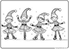 Elf Dancing Coloring Page. Free printable Christmas themed colouring sheets for kids. Christmas Coloring Pages Free, Free Printable Christmas Coloring Pages, Elf Dance, Printable Christmas Coloring Pages