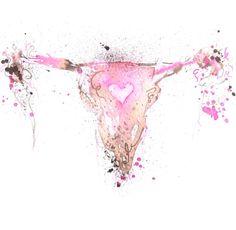 a painting of a cow's skull with pink paint splattered on it