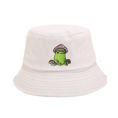 PRICES MAY VARY. 【Find Your Style】: Cute aesthetic frog with mushrooms bucket hat. This fishing hat is really special thanks to an adorable froggy with mushroom hat and surrounded by cute small mushrooms are embroidered on front of the beige fisherman sun cap. Makes a unique gift idea for anybody who loves nature, gardening, frog and froggie lover, toad fan, cottagecore aesthetic lover. Fun and cool, great for partying and going out! 【Features】: Made of high quality cotton and Polyester. This bu Cute White Bucket Hat For Outdoor, Cute Bucket Hat For Outdoor, Cute Outdoor Bucket Hat, Novelty Spring Bucket Hat, Spring Novelty Bucket Hat, Novelty Outdoor Bucket Hat, Cute Aesthetic Frog, Frog With Mushroom, Mushroom Bucket Hat