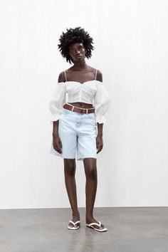 Zara Spain, Top Straps, Cutwork Embroidery, Shoulder Crop Top, Cut Work, Xs Dresses, Zara United States, Covered Buttons