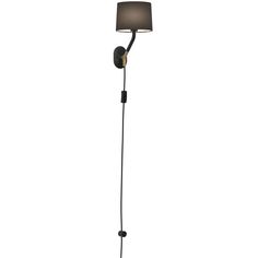 a floor lamp with a black shade on the top and one light on the bottom