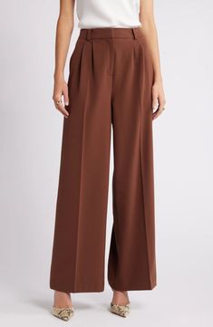 Open Edit Wide Leg Pants | Nordstrom Draped Pants, Dress Pants Women, Drape Pants, Brown Dress Pants, Womens Dress Pants, Brown Dress, Pants Women, Recycled Plastic, Plastic Bottles