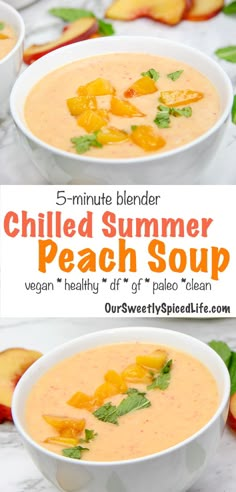 two bowls of chilled summer peach soup