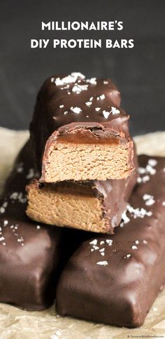 chocolate covered desserts stacked on top of each other