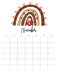 the november calendar with an image of a rainbow