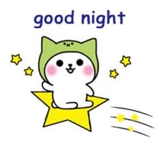 a cartoon cat is sitting on top of a star with the words good night written below it