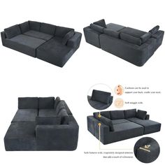 three different types of couches with instructions