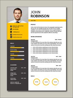 a professional resume template with yellow accents