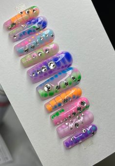 Blooming Gel Nails Y2k Nails Rhinestones Nails 3d Charms Etsy Blooming Gel Nails, Designs Y2k, Chrome Nails Art, Chrome Nails Ideas, Christmas Y2k, Colourful Acrylic Nails, Y2k Acrylic, Vacation Nails Green, Y2k Christmas