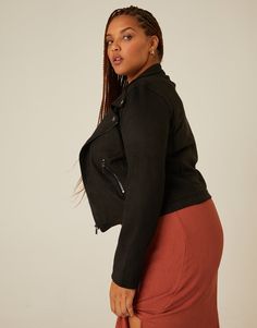 Black Suede Jacket, Cool Coats, Suede Moto Jacket, Brown Suede Jacket, Curvy Girl Outfits, Outfit Style, Suede Jacket, Classic Silhouette, Moto Jacket