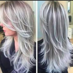 Platinový Blond, Rambut Brunette, Covering Gray Hair, Silver Highlights, Silver Hair Color, Silver Grey Hair, White Highlights, Transition To Gray Hair, Icy Blonde